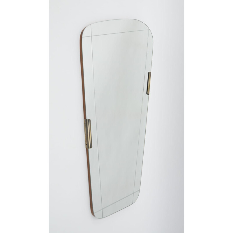 Vintage asymmetrical wall mirror with brass elements, Italy 1950