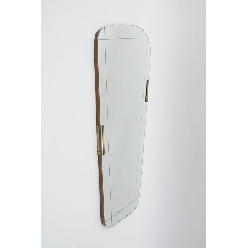 Vintage asymmetrical wall mirror with brass elements, Italy 1950