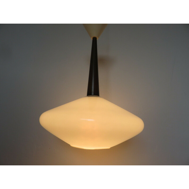 Scandinavian vintage white opaline vintage pendant lamp, 1960