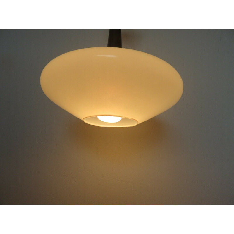 Scandinavian vintage white opaline vintage pendant lamp, 1960