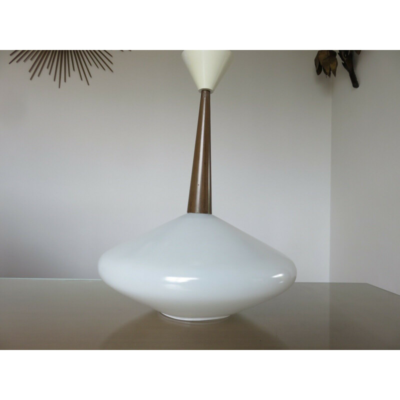 Scandinavian vintage white opaline vintage pendant lamp, 1960