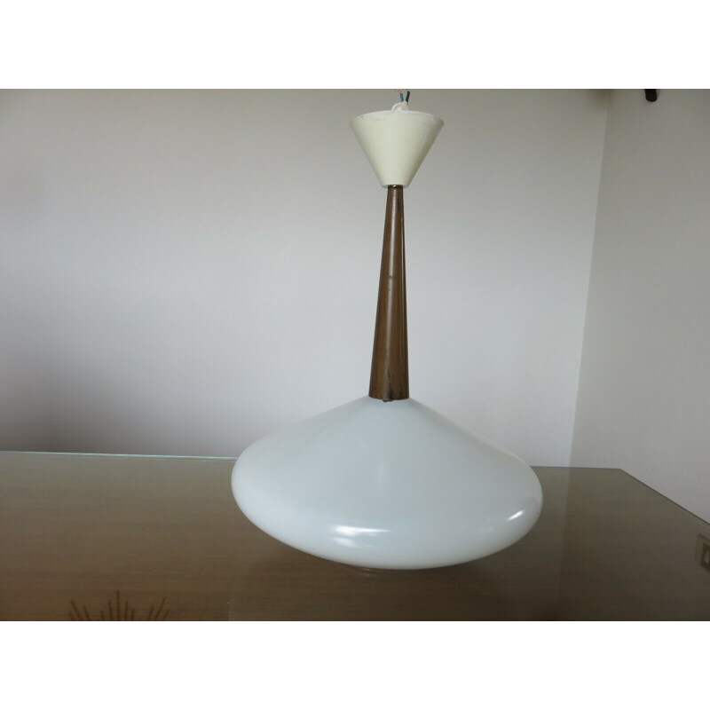 Scandinavian vintage white opaline vintage pendant lamp, 1960