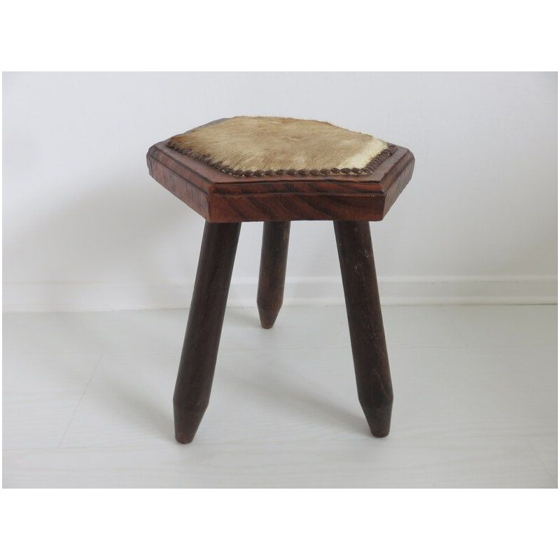 Vintage cowhide tripod stool, 1960