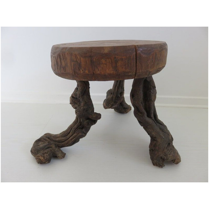 Vintage Brutalist tripod stool, France 1960