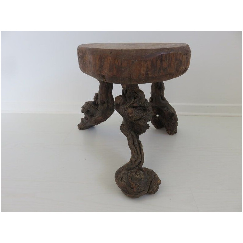 Vintage Brutalist tripod stool, France 1960