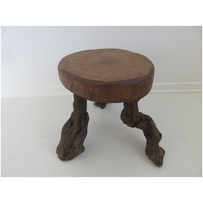 Vintage Brutalist tripod stool, France 1960