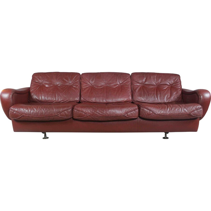 Vintage brown leather sofa by Madsen & Schubell, 1970s