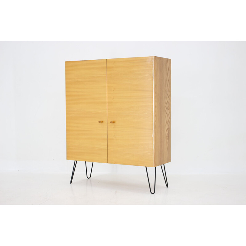 Vintage birch wood wardrobe, Czech 1970