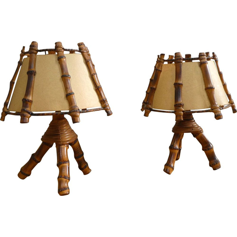 Pair of vintage bamboo lamps, 1970