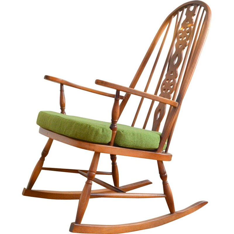 Vintage Windsor beechwood and elmwood rocking chair, 1950