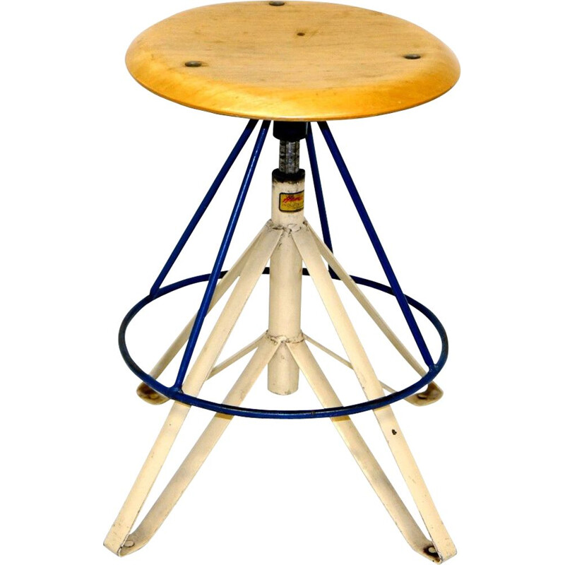 Vintage beechwood and metal stool, Sweden 1960