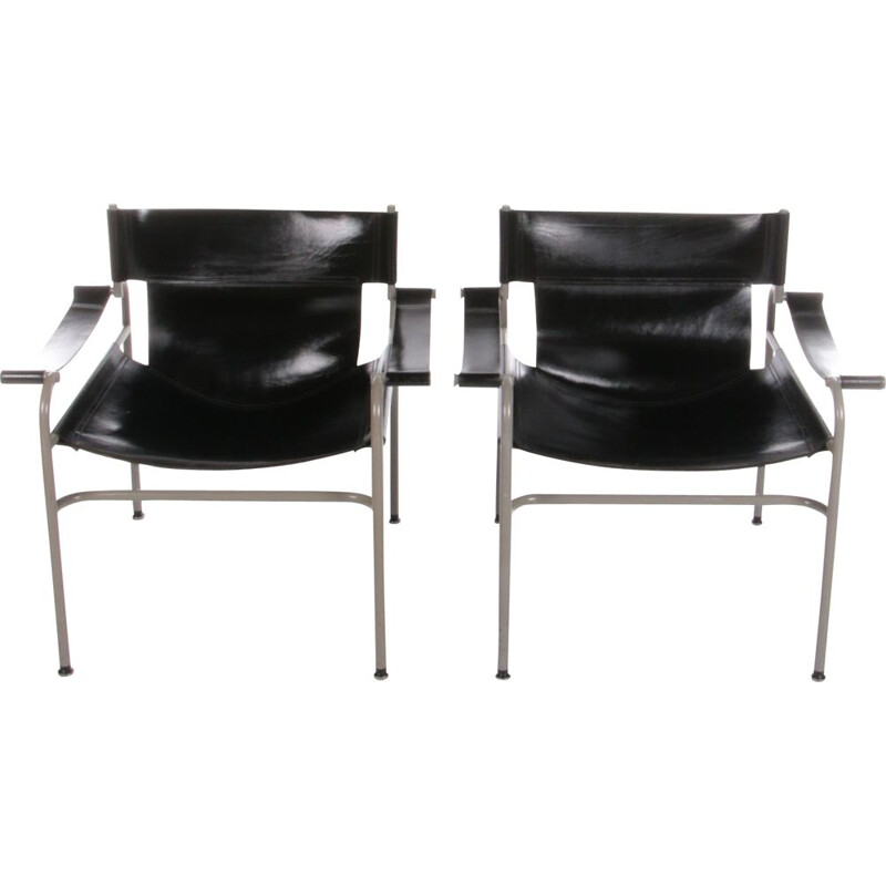 Pair of vintage saddle leather armchairs by Walter Antonis for 't Spectrum, 1970s