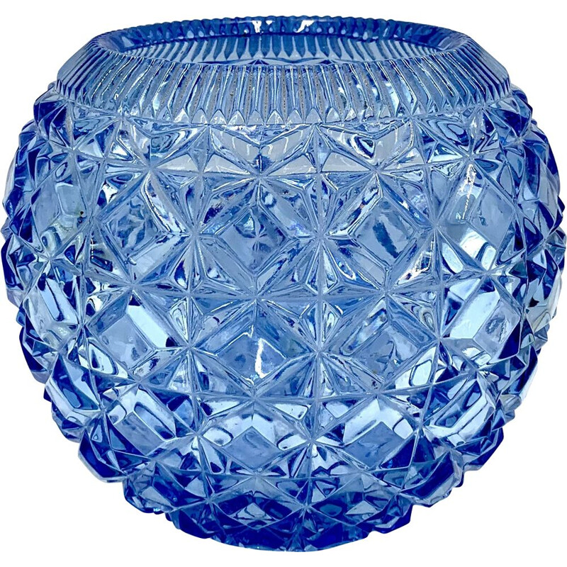 Vase vintage boule bleu, Pologne 1970