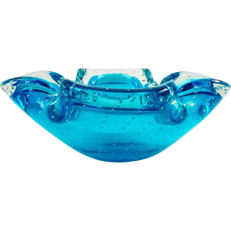 Vintage Murano Bullicante & Sommerso glass ashtray, Italy 1960s