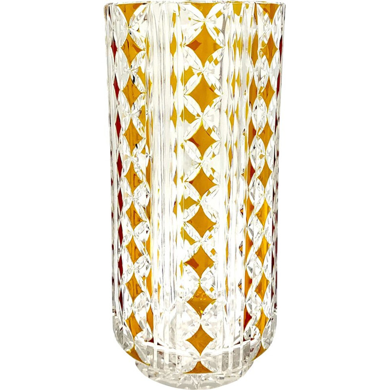 Vintage white and gold crystal vase, Poland 1970