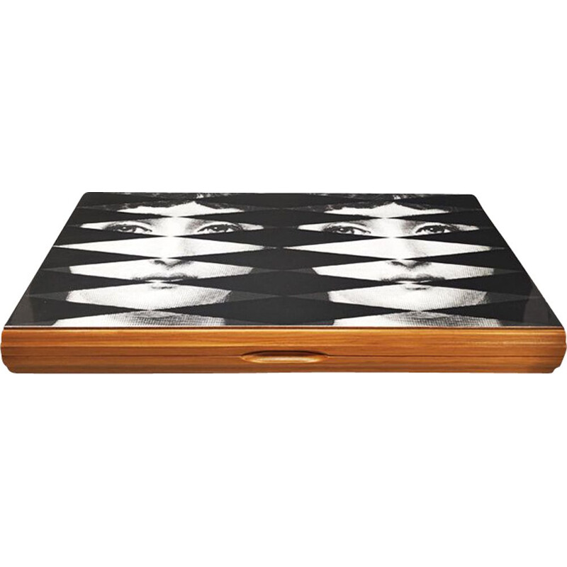 Vintage backgammon in walnut wood by Piero Fornasetti for Dal Negro, Italy 1980s