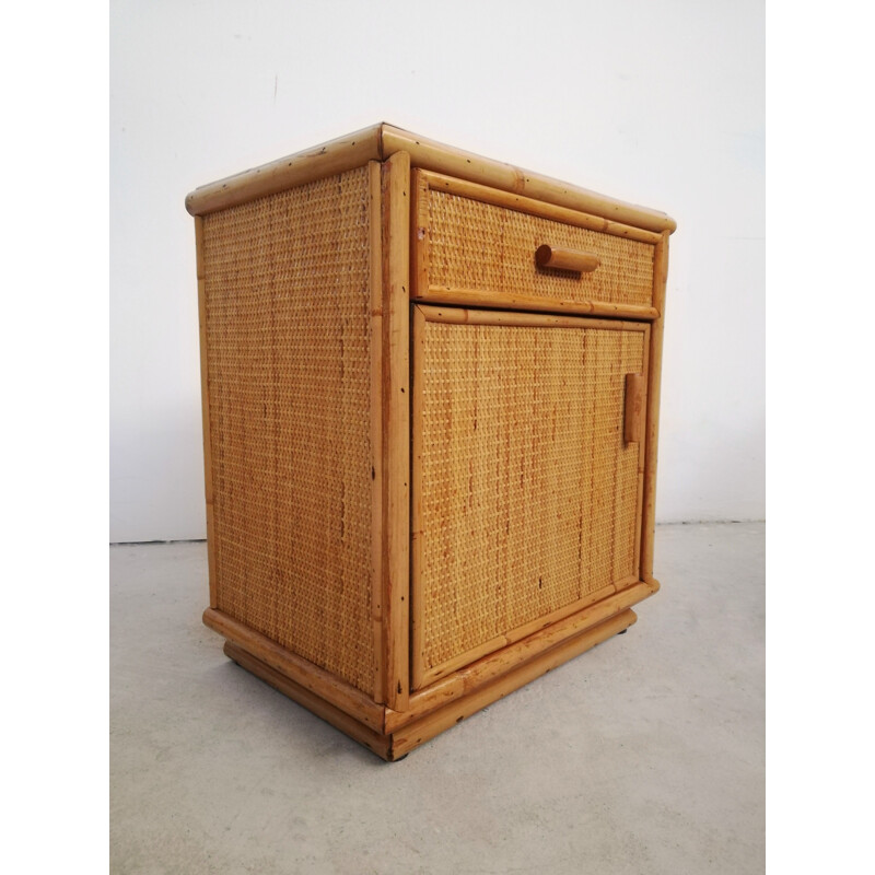 Pair of vintage night stands in rattan, Italy 1970s