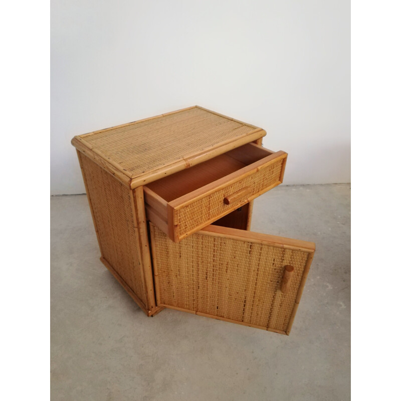 Pair of vintage night stands in rattan, Italy 1970s