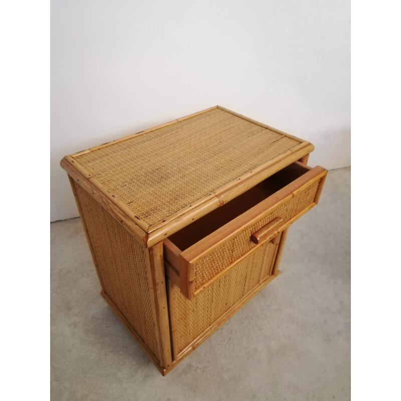 Pair of vintage night stands in rattan, Italy 1970s