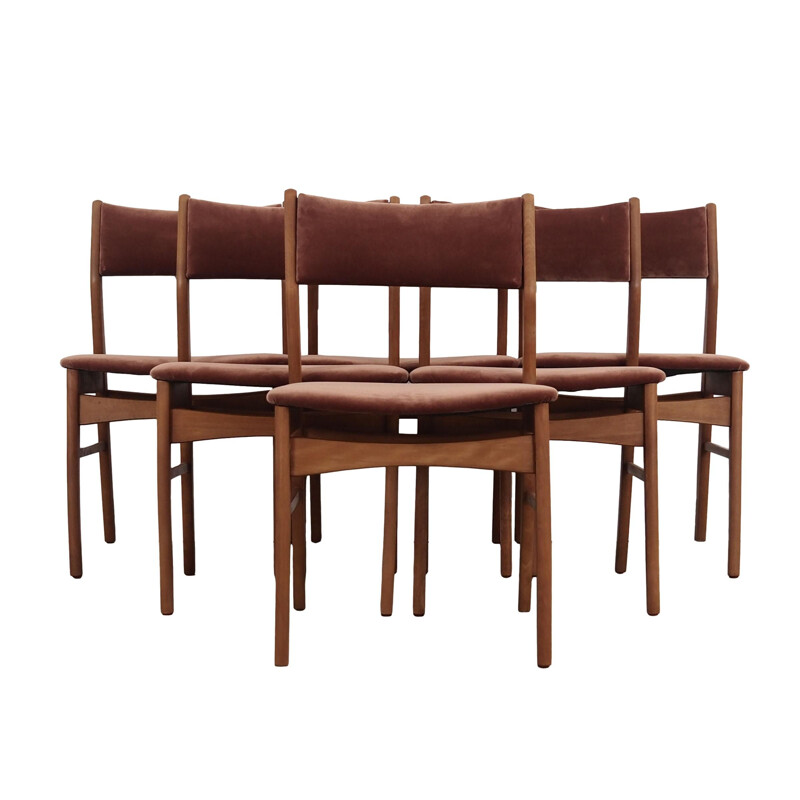 Set van 6 vintage beukenhouten stoelen, Denemarken 1970