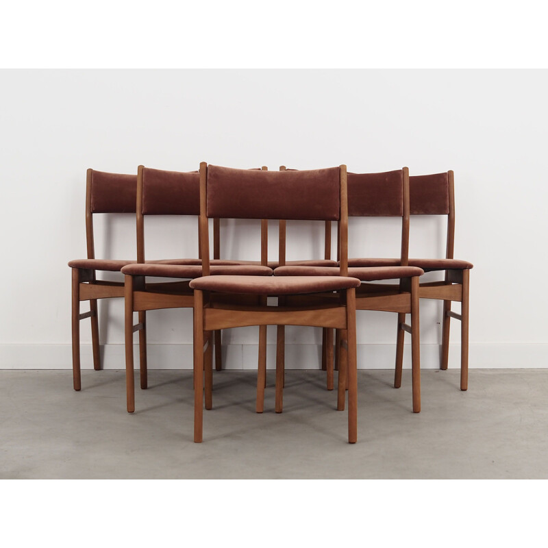 Set van 6 vintage beukenhouten stoelen, Denemarken 1970