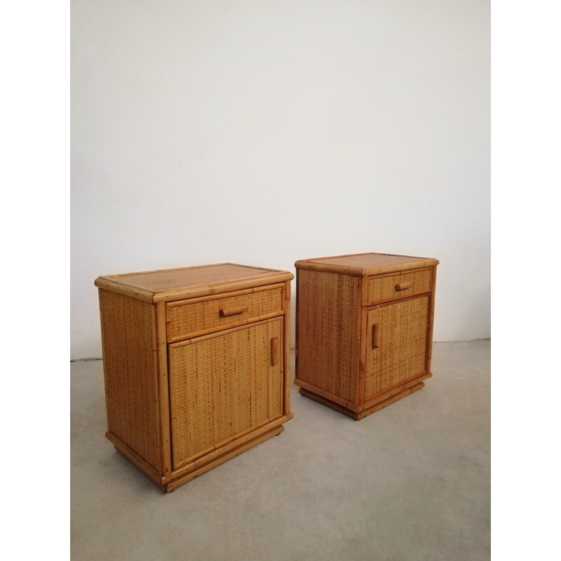 Pair of vintage night stands in rattan, Italy 1970s