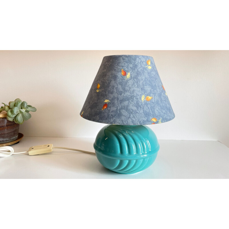 Vintage blauwe keramische bollamp, 1980