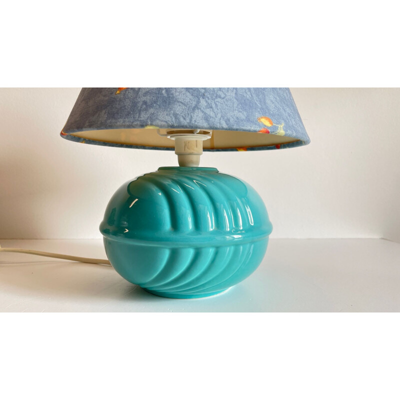 Candeeiro de bola de cerâmica azul Vintage, 1980