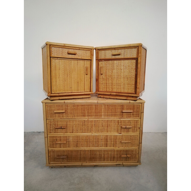 Pair of vintage night stands in rattan, Italy 1970s