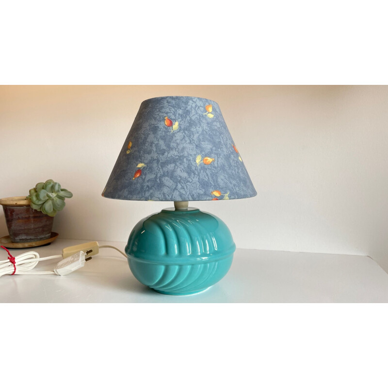 Vintage blauwe keramische bollamp, 1980