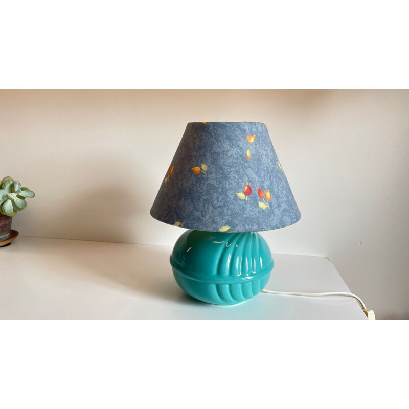 Lampe boule vintage en céramique bleue, 1980