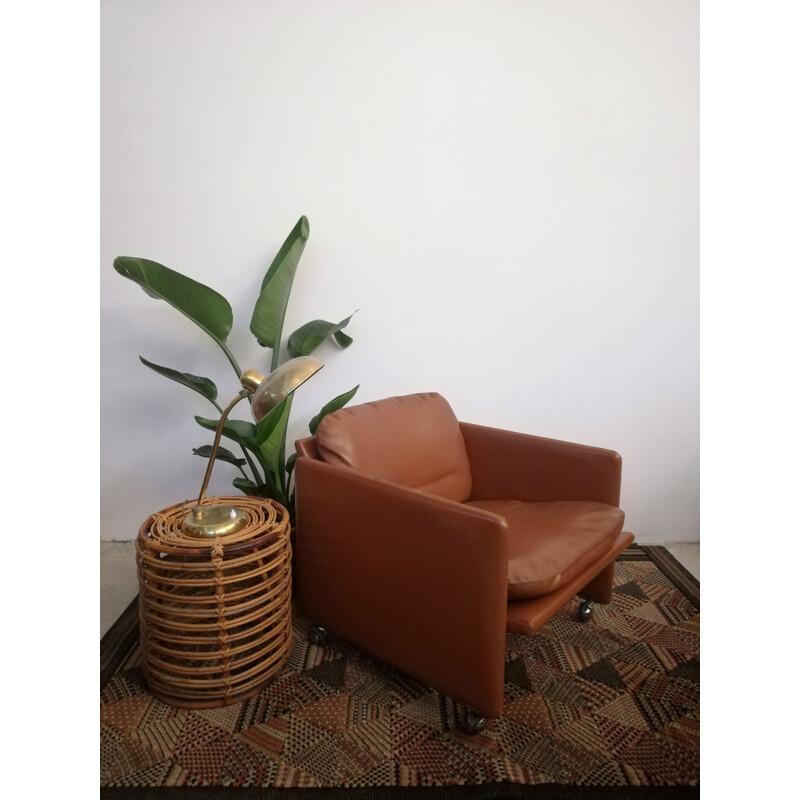 talian vintage leather Springtime series armchair by Marco Zanuso for Arflex, 1960s