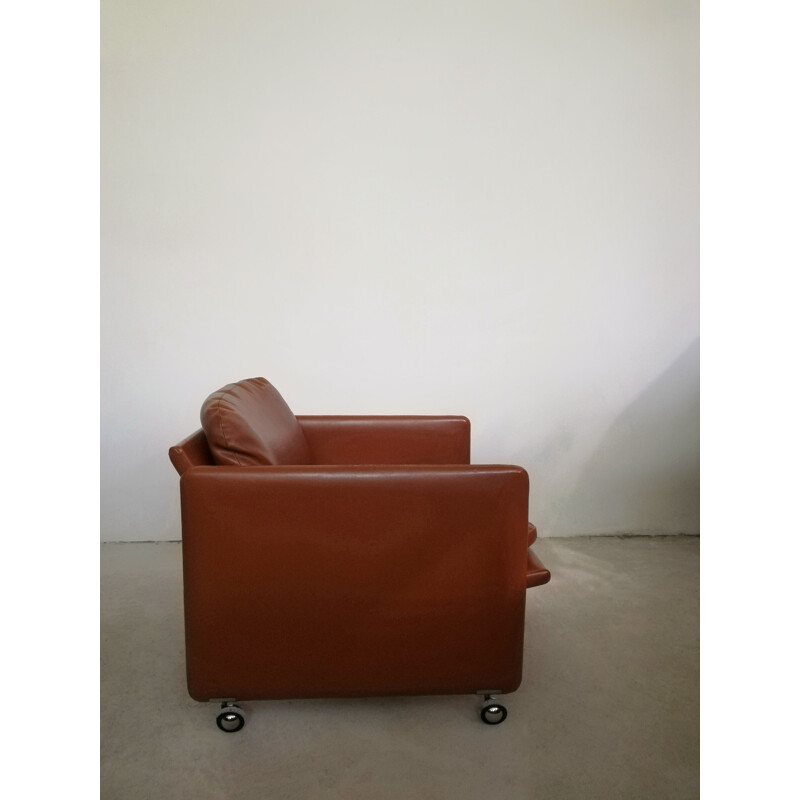 talian vintage leather Springtime series armchair by Marco Zanuso for Arflex, 1960s