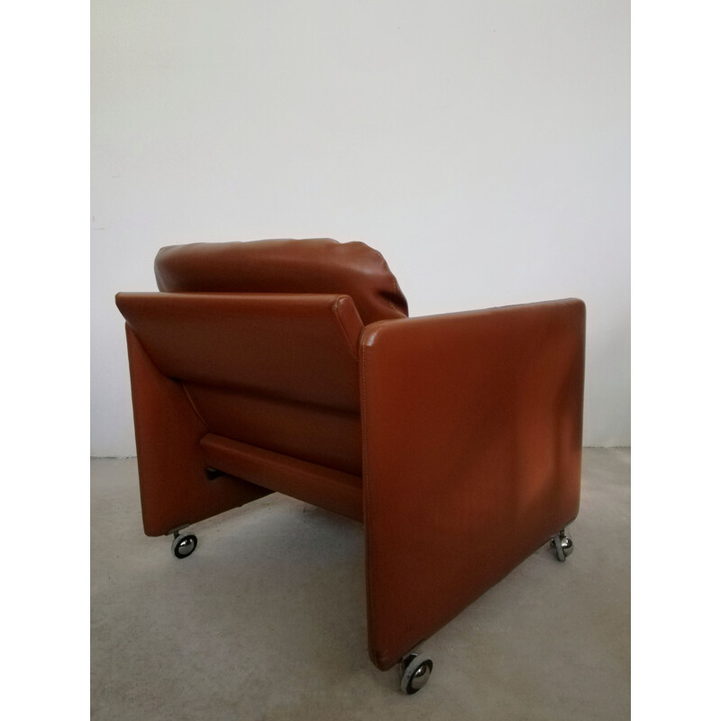 Cadeira de braços da série Primavera-Vintage Talien em couro por Marco Zanuso para Arflex, 1960