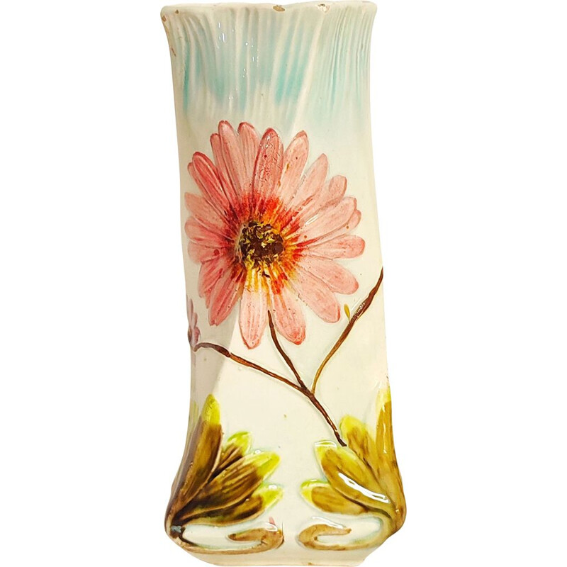 Vintage "Art Nouveau" ceramic vase with floral motifs