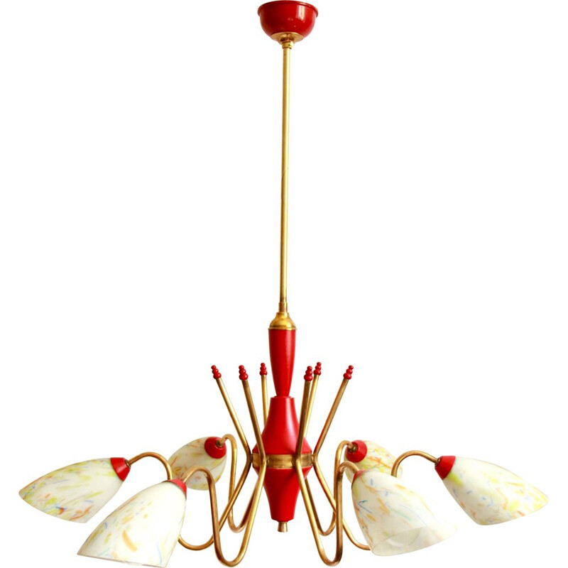 Vintage coriandolo hanging lamp in coloured murano glass, Italy 1950