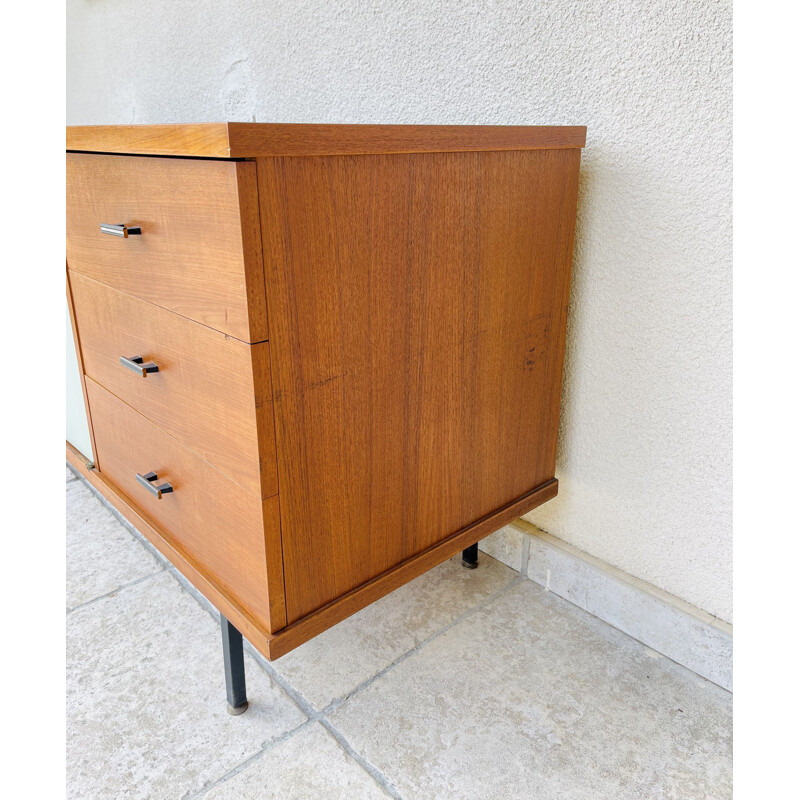 Vintage teak sideboard with two black and white doors, 1960