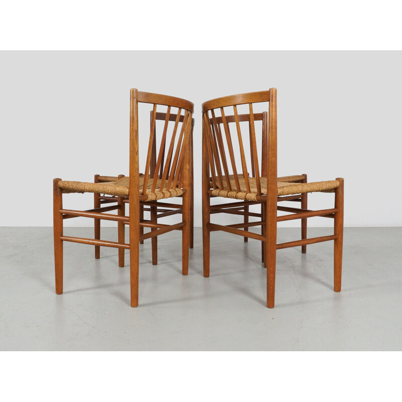 Set of 4 FDB Møbler chairs in oak and papercord, Jørgen BAEKMARK - 1950s