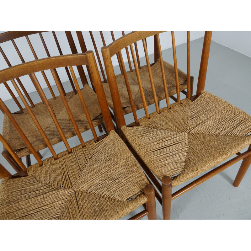 Set of 4 FDB Møbler chairs in oak and papercord, Jørgen BAEKMARK - 1950s