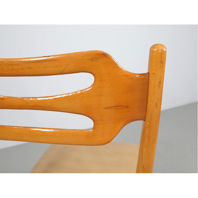 Juego de 6 sillas italianas de arce y polipiel beige - 1950