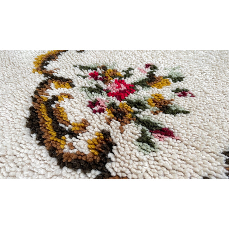 Tapete Vintage em pura lã com flores, 1970