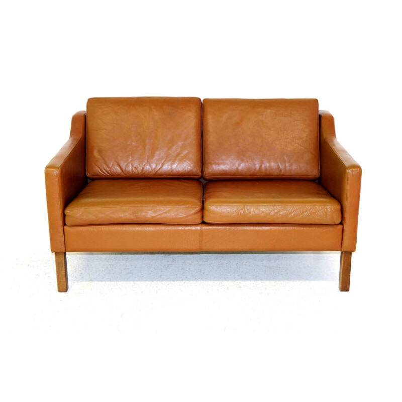 Vintage leather sofa with 2 seats, Denmark 1960