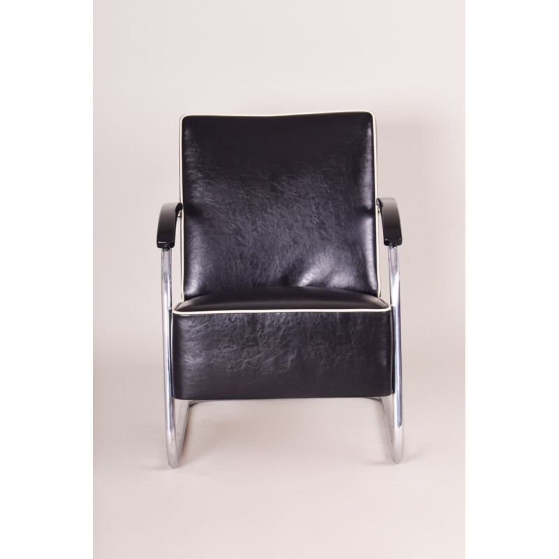 Sillón vintage de cuero negro de Mucke Melder, 1930