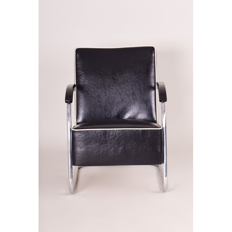 Vintage zwart lederen fauteuil van Mucke Melder, 1930