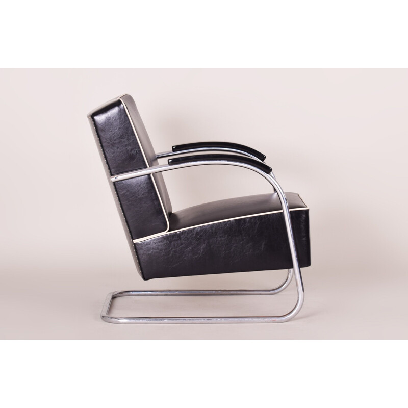 Vintage black leather armchair by Mucke Melder, 1930s