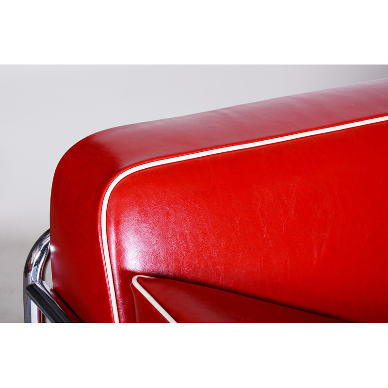 Vintage cherry red leather armchair by Slezak Factories, 1930s