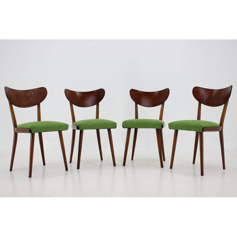 Set of 4 vintage beechwood dining chairs, Czechoslovakia 1960s