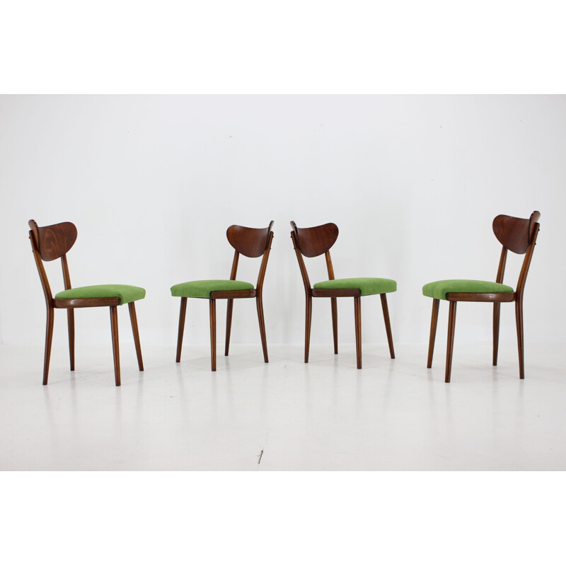 Set of 4 vintage beechwood dining chairs, Czechoslovakia 1960s