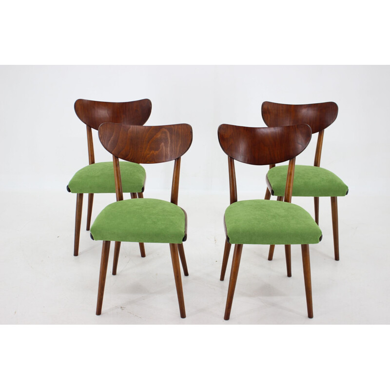 Set of 4 vintage beechwood dining chairs, Czechoslovakia 1960s