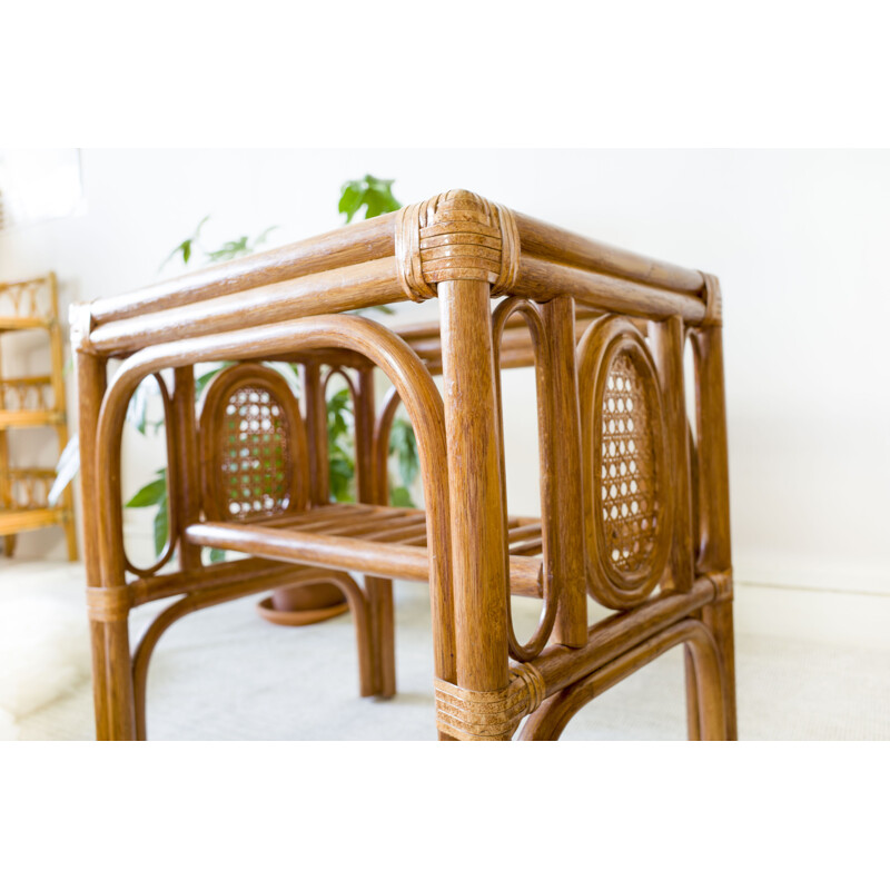 Vintage coffee table in rattan and glass, 1970